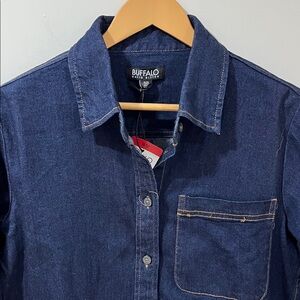 NWT Buffalo Women’s Denim Shirt M Dark Denim Button Down Cotton Long Sleeve Top